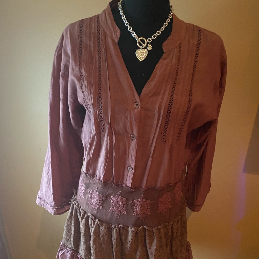 NWT Lotus Leaf Brown Lacey Layered Look MIDI Dress